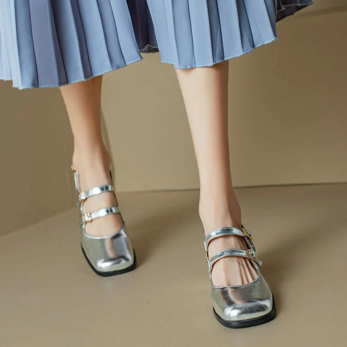 DINTAHA Goth Mary Jane Shoes Square Toe Slingback Heels Strappy Patent Leather Pumps