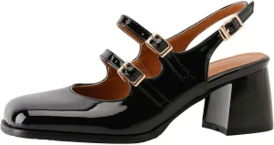 DINTAHA Goth Mary Jane Shoes Square Toe Slingback Heels Strappy Patent Leather Pumps