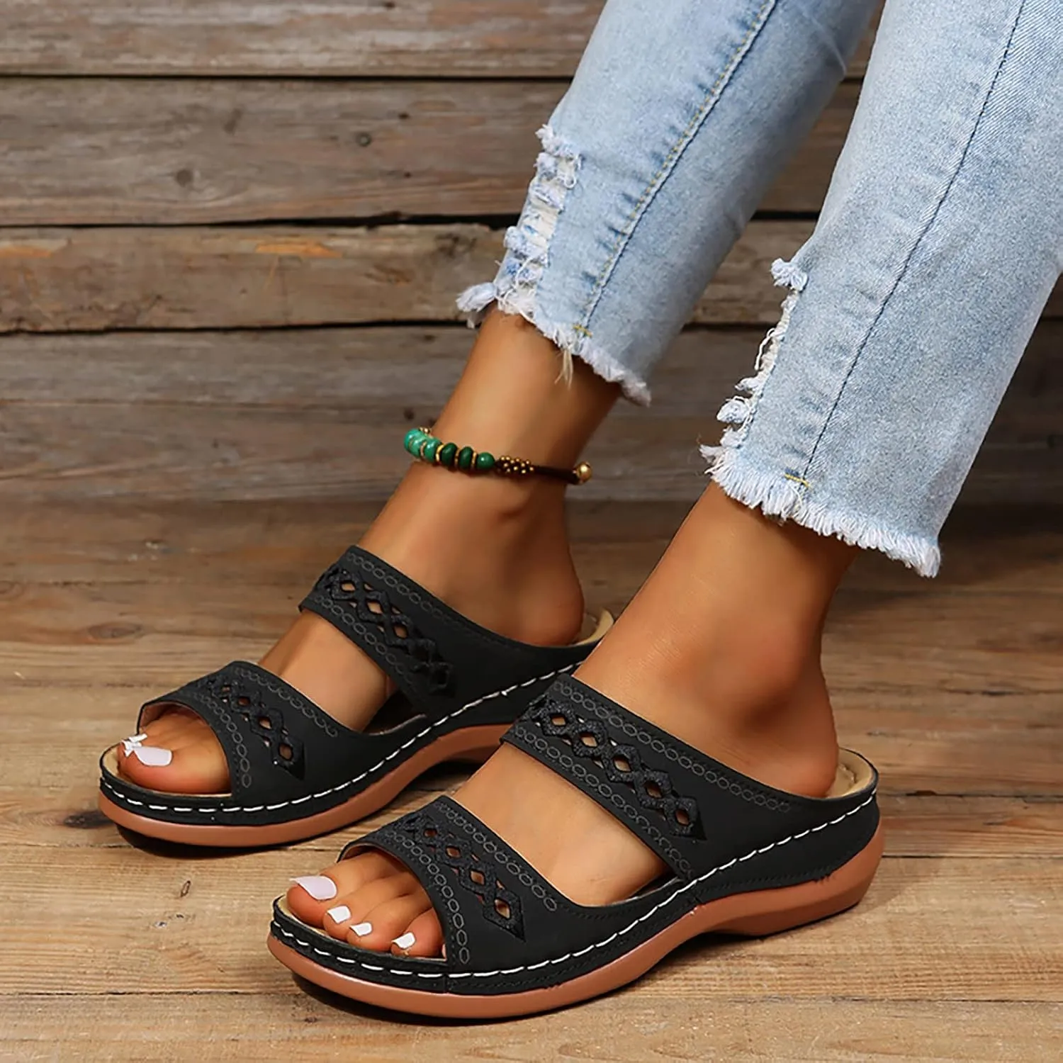 Eduavar Orthopedic Sandals for Women, Women Walking Slippers with Arch Support Leopard Anti-Slip Comfortable Sandals