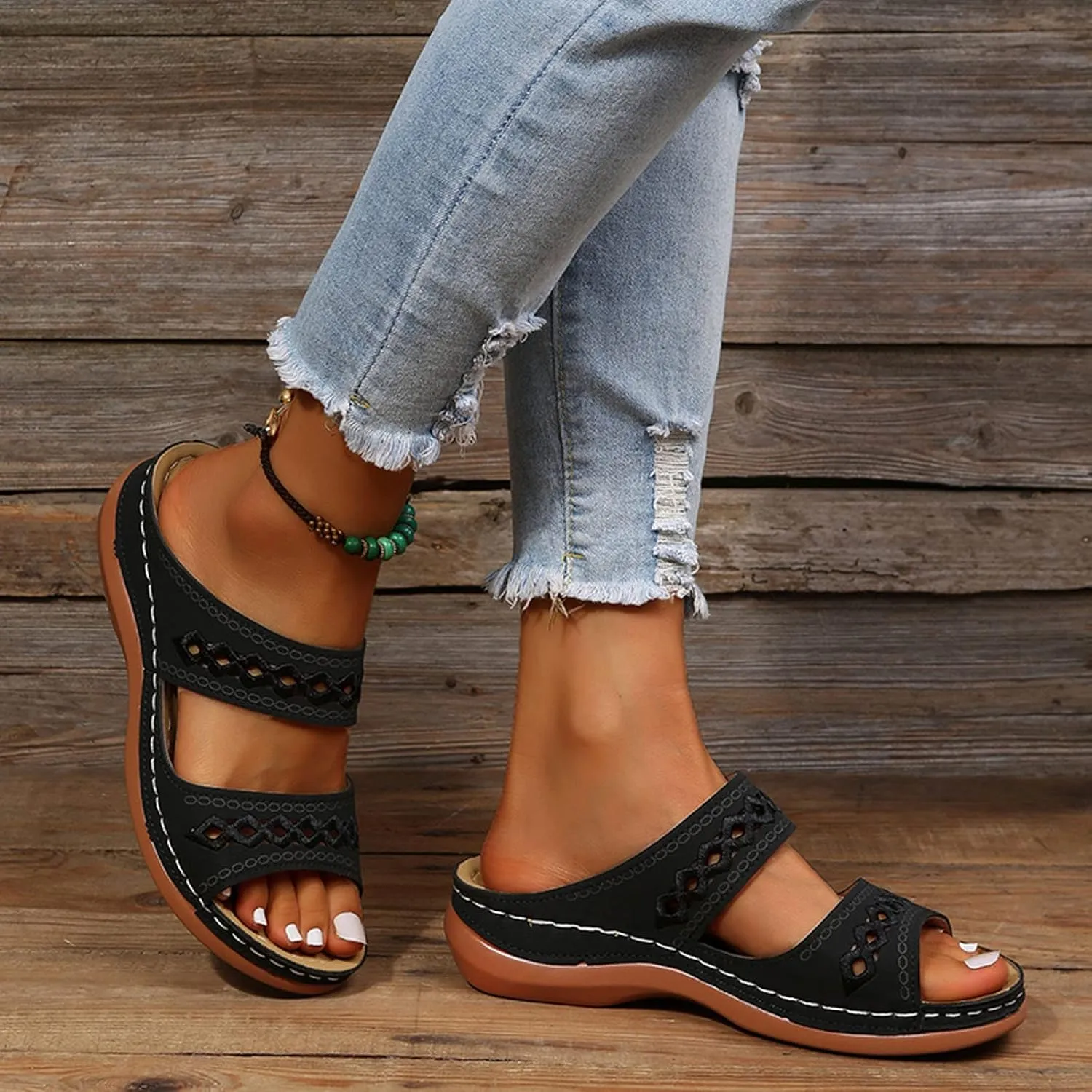 Eduavar Orthopedic Sandals for Women, Women Walking Slippers with Arch Support Leopard Anti-Slip Comfortable Sandals