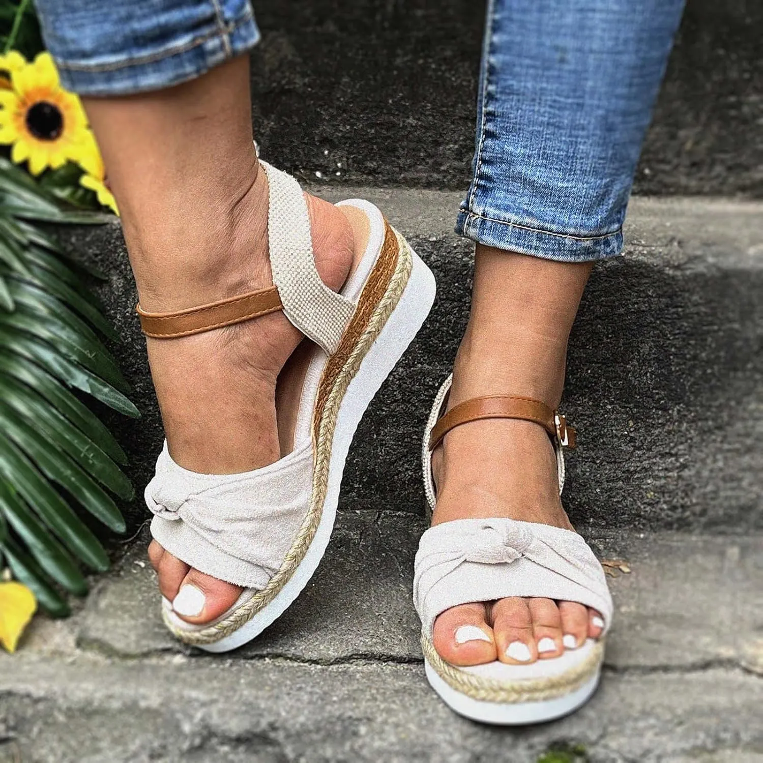 Eduavar Wedge Sandals for Women Summer Dressy Open Toe Ankle Strap Platform Sandals Dress Shoes Comfortable Outdoor Shoes