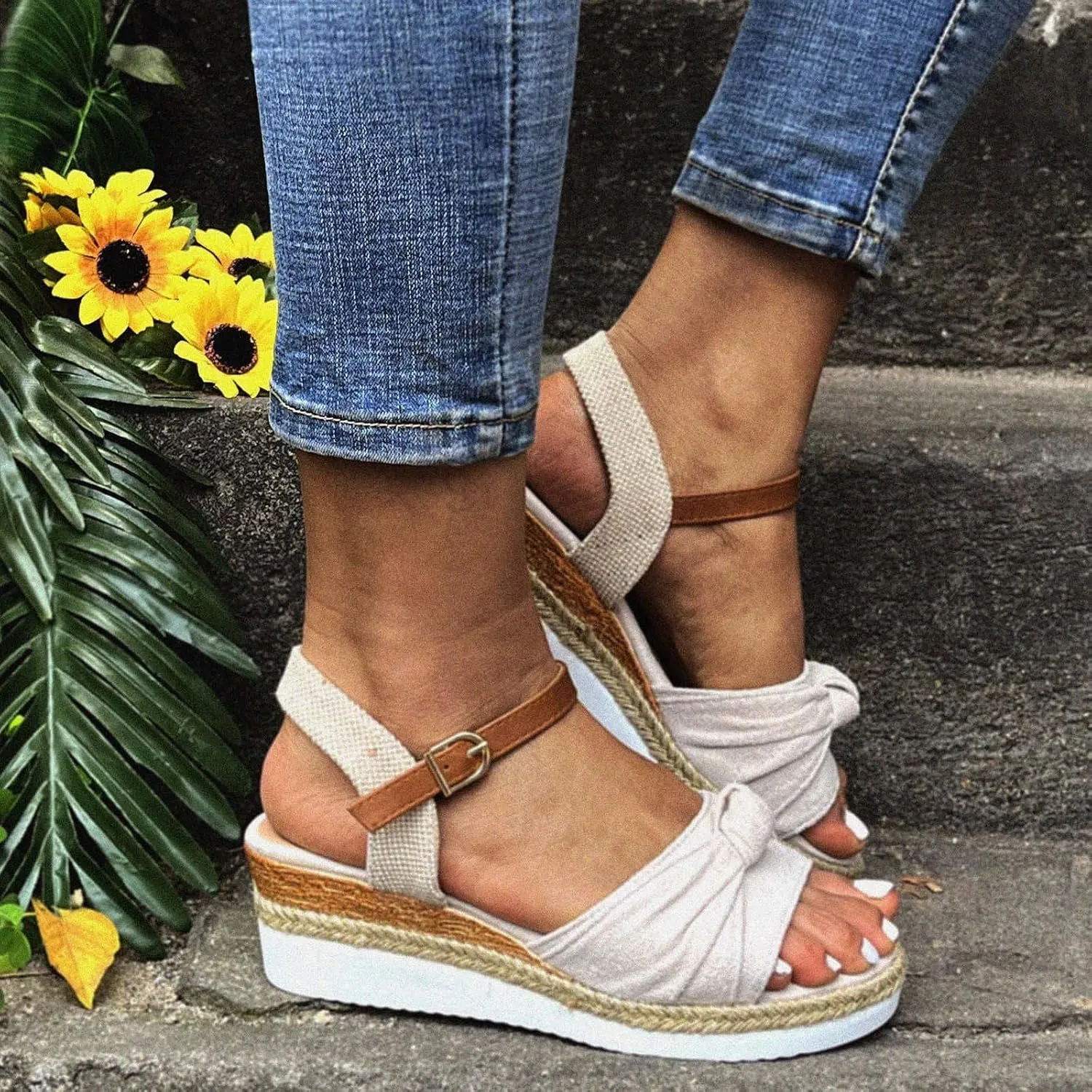Eduavar Wedge Sandals for Women Summer Dressy Open Toe Ankle Strap Platform Sandals Dress Shoes Comfortable Outdoor Shoes