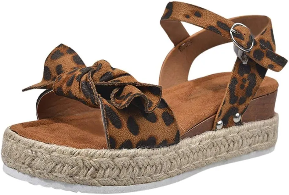 Espadrilles Wedges for Women,Casual Espadrille Platform Sandals Comfort Open Toe Ankle Strappy Studded Flatform Sandal Shoes