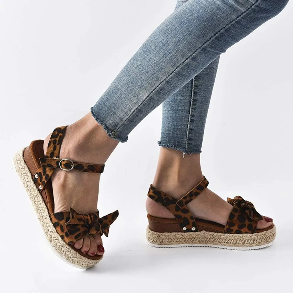 Espadrilles Wedges for Women,Casual Espadrille Platform Sandals Comfort Open Toe Ankle Strappy Studded Flatform Sandal Shoes