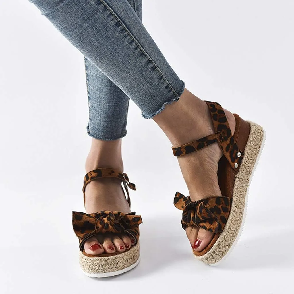 Espadrilles Wedges for Women,Casual Espadrille Platform Sandals Comfort Open Toe Ankle Strappy Studded Flatform Sandal Shoes