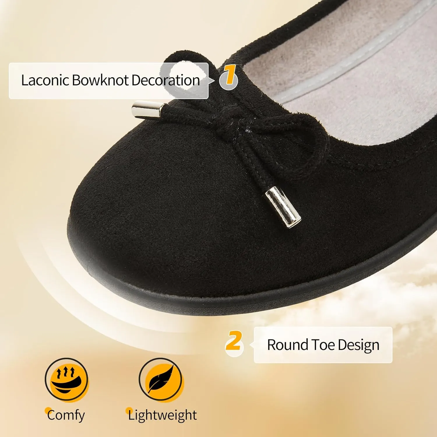 Eydram Women's Flats with Bowknot,Faux Suede Womens Dress Shoes,Round Toe Ballet Flats