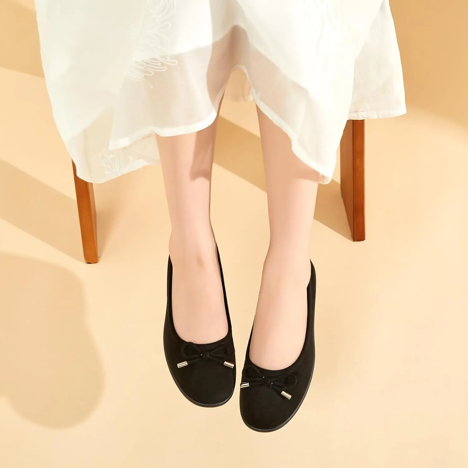 Eydram Women's Flats with Bowknot,Faux Suede Womens Dress Shoes,Round Toe Ballet Flats