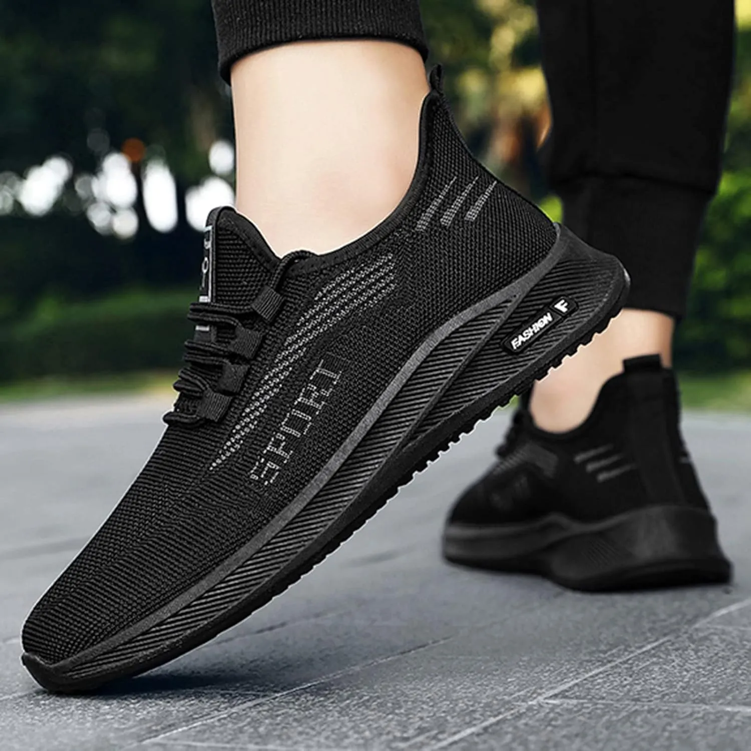 Fashionable Men Sports Shoes Flat Fly Woven Mesh Breathable Comfortable Lace Up Slip On Sneaker Shelf for Men