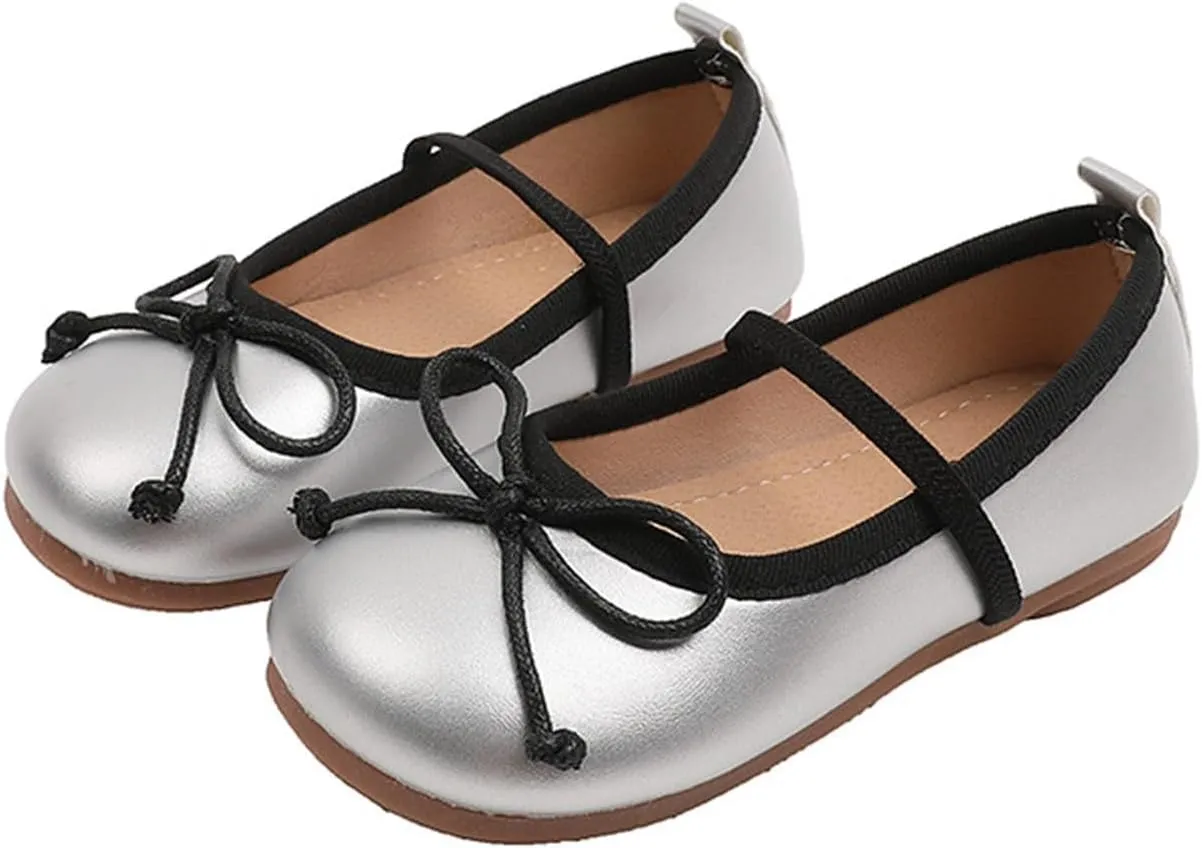 Flower Girl Shoes Mary Jane Ballet Flats Bow Girls Dress Shoes Wedding Party Communion Shoes for Toddler Girls