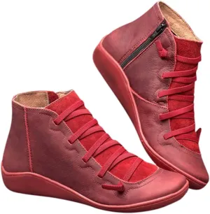 Gibobby Ankle Booties for Women No Heel,Casual Shoes Ankle Boots Round Toe Flat Retro Boots Side Zipper Booties