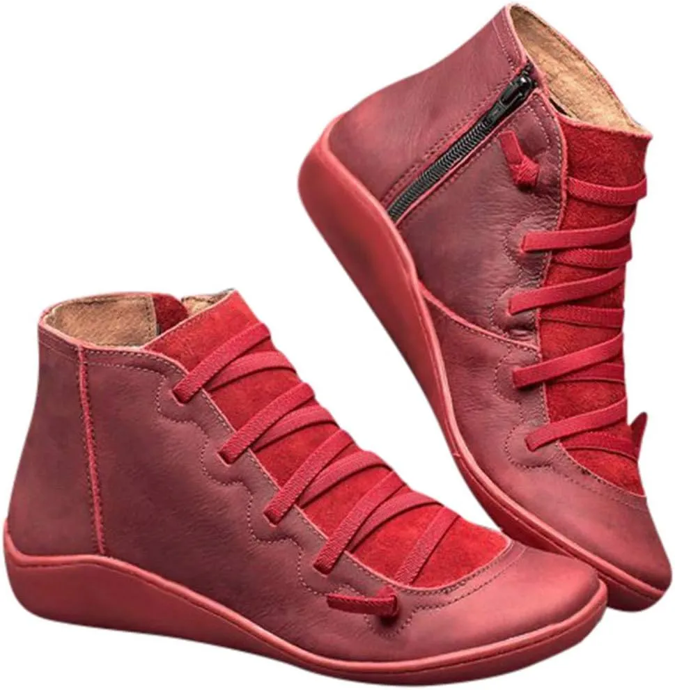 Gibobby Ankle Booties for Women No Heel,Casual Shoes Ankle Boots Round Toe Flat Retro Boots Side Zipper Booties