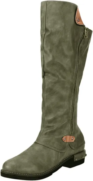 Gibobby Boots for Women Wide Calf,Retro Boots Comfy Flat Bottom Increased Combat Booties Outdoor Fringe Western Shoes
