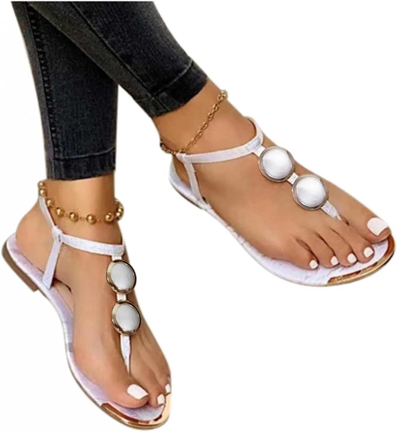 Gibobby Sandals for Women Summer Flat Sandals Buckle Ankle Strap Platform Sandals T Strap Beach Sandals