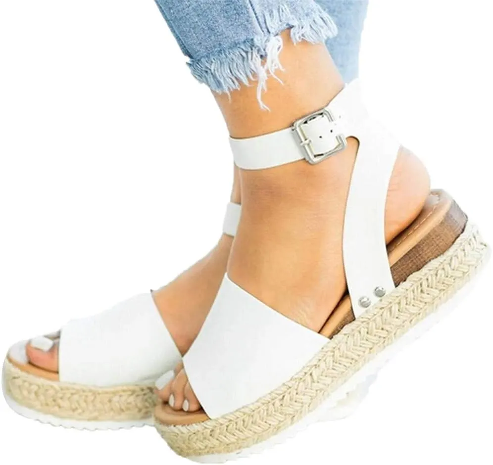 Gibobby Womens Espadrilles Sandals Flats,Women's Platform Sandals Espadrille Wedge Summer Ankle Strap Studded Open Toe Sandal