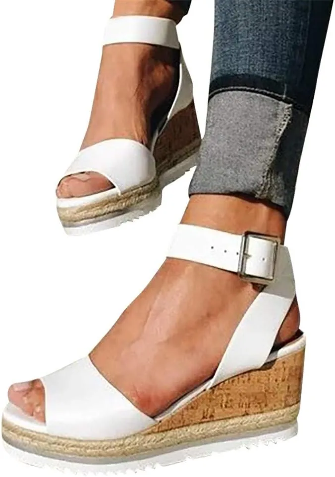 Gibobby Womens Espadrilles Sandals Flats,Women's Platform Sandals Espadrille Wedge Summer Ankle Strap Studded Open Toe Sandal