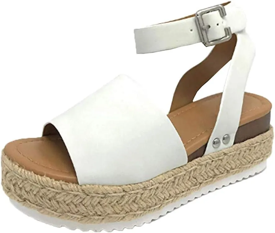 Gibobby Womens Espadrilles Sandals Flats,Women's Platform Sandals Espadrille Wedge Summer Ankle Strap Studded Open Toe Sandal
