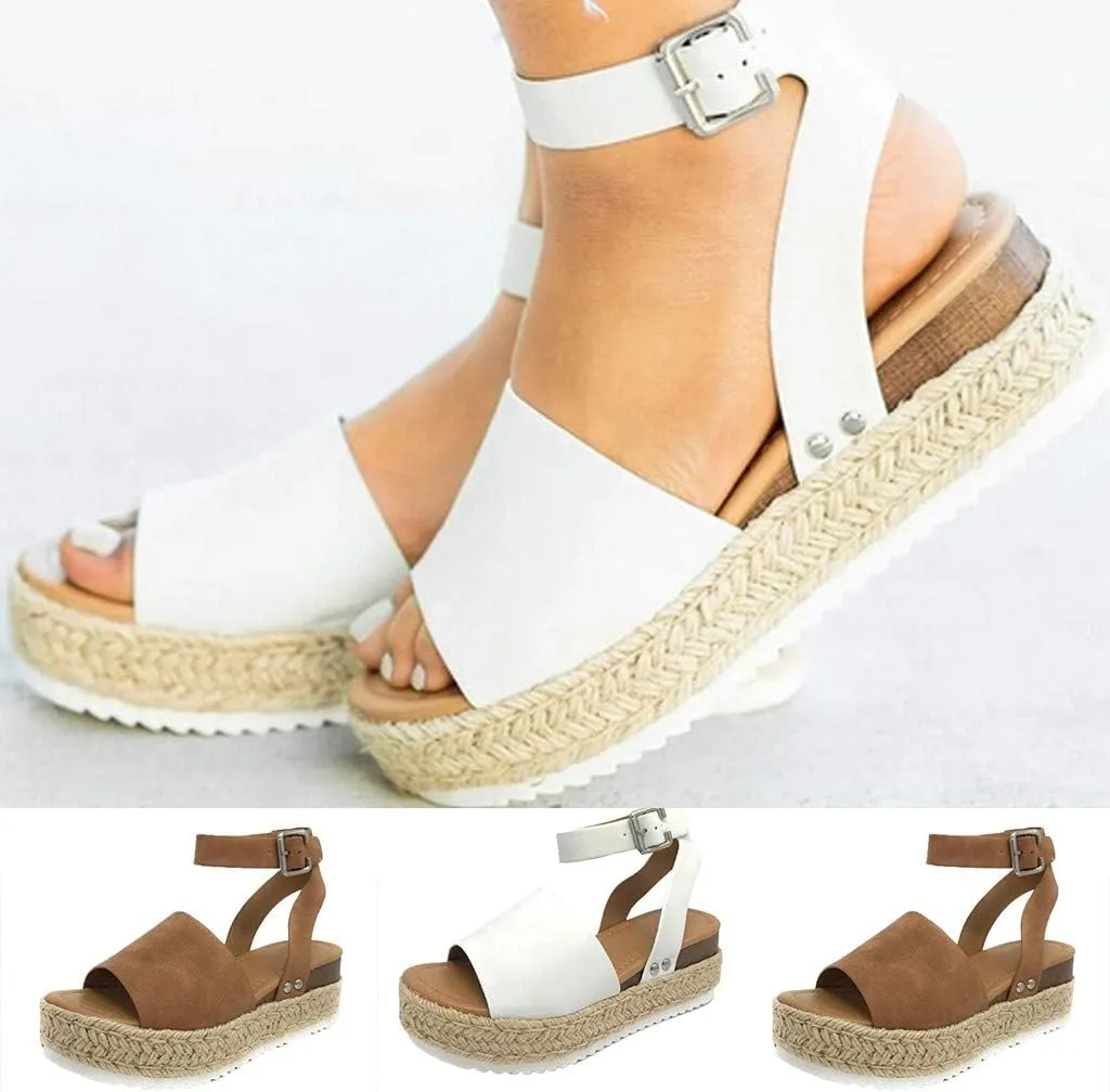 Gibobby Womens Espadrilles Sandals Flats,Women's Platform Sandals Espadrille Wedge Summer Ankle Strap Studded Open Toe Sandal