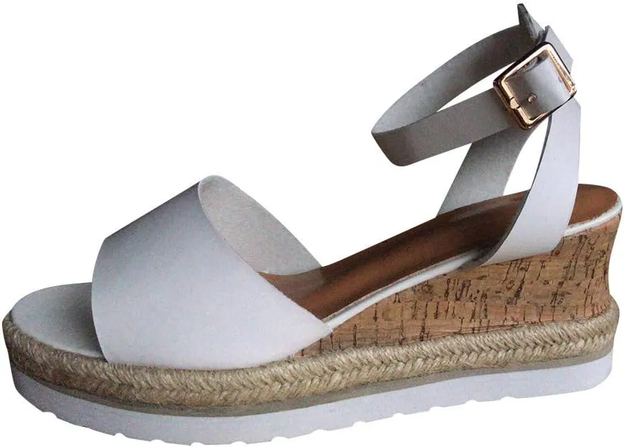 Gibobby Womens Espadrilles Sandals Flats,Women's Platform Sandals Espadrille Wedge Summer Ankle Strap Studded Open Toe Sandal