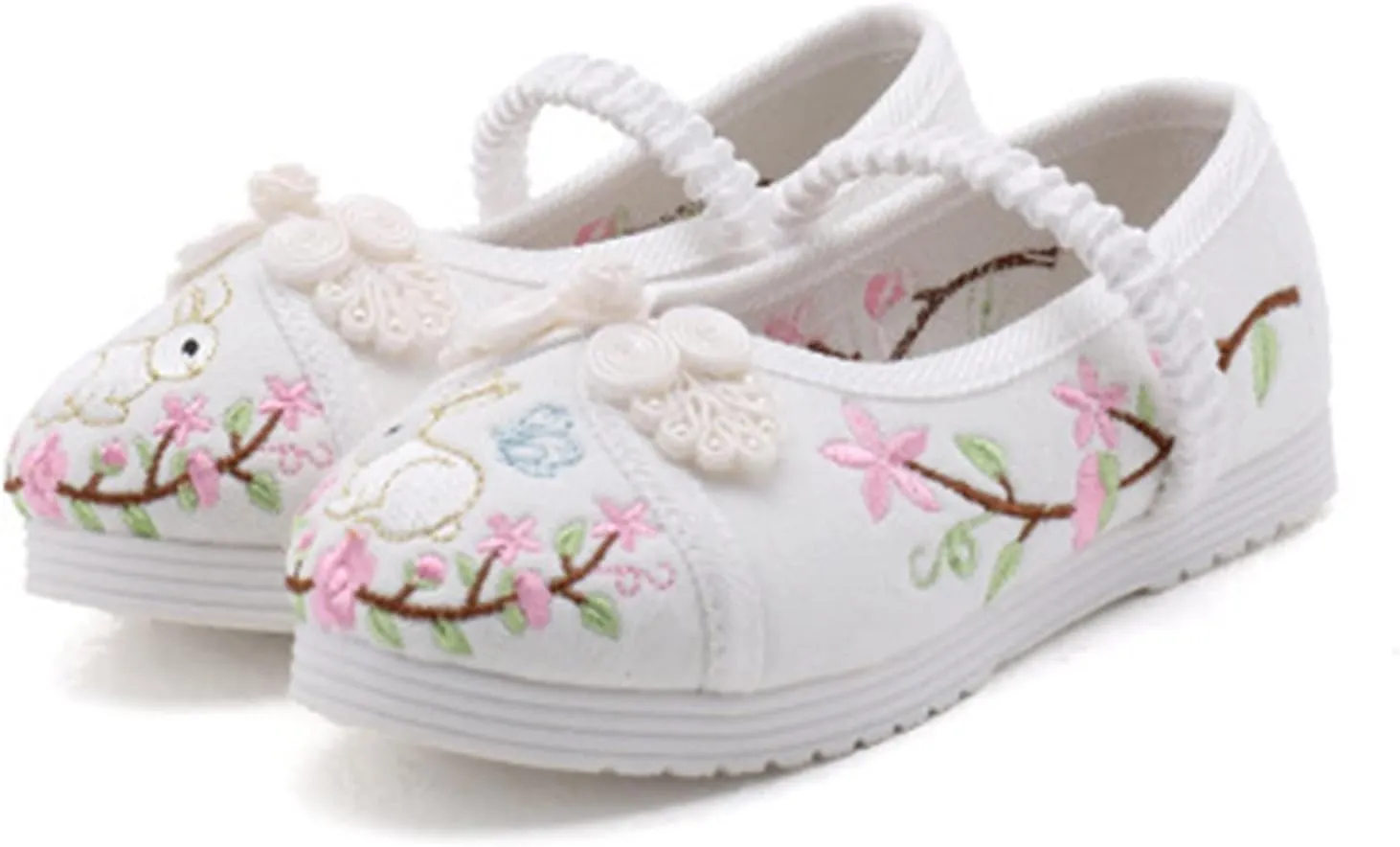 Girl Mary Jane Dance Shoes Chinese Traditional Floral Butterfly Embroidery Shoes Dress Ballet Flats