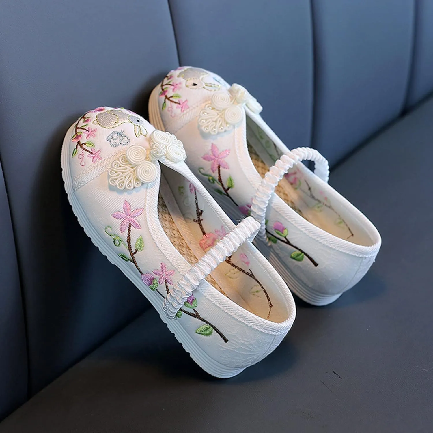 Girl Mary Jane Dance Shoes Chinese Traditional Floral Butterfly Embroidery Shoes Dress Ballet Flats