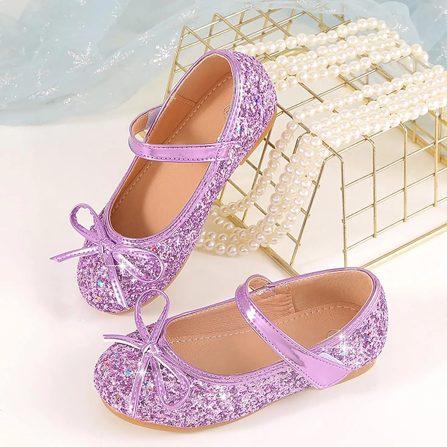 Girls Dress Shoes Wedding Party School Mary Jane Flower Flats Glitter Sequins Slip On Ballet Dance Shoes