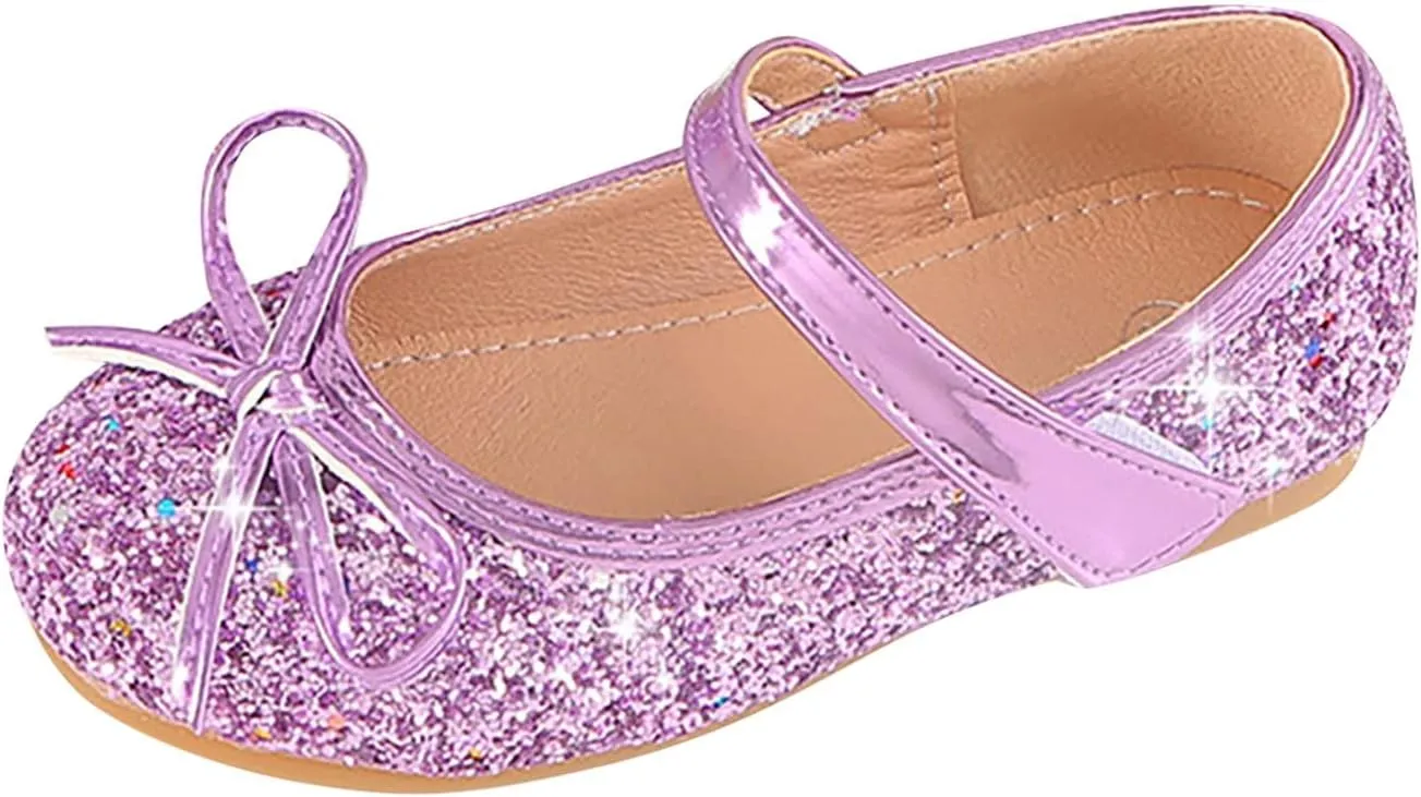 Girls Dress Shoes Wedding Party School Mary Jane Flower Flats Glitter Sequins Slip On Ballet Dance Shoes
