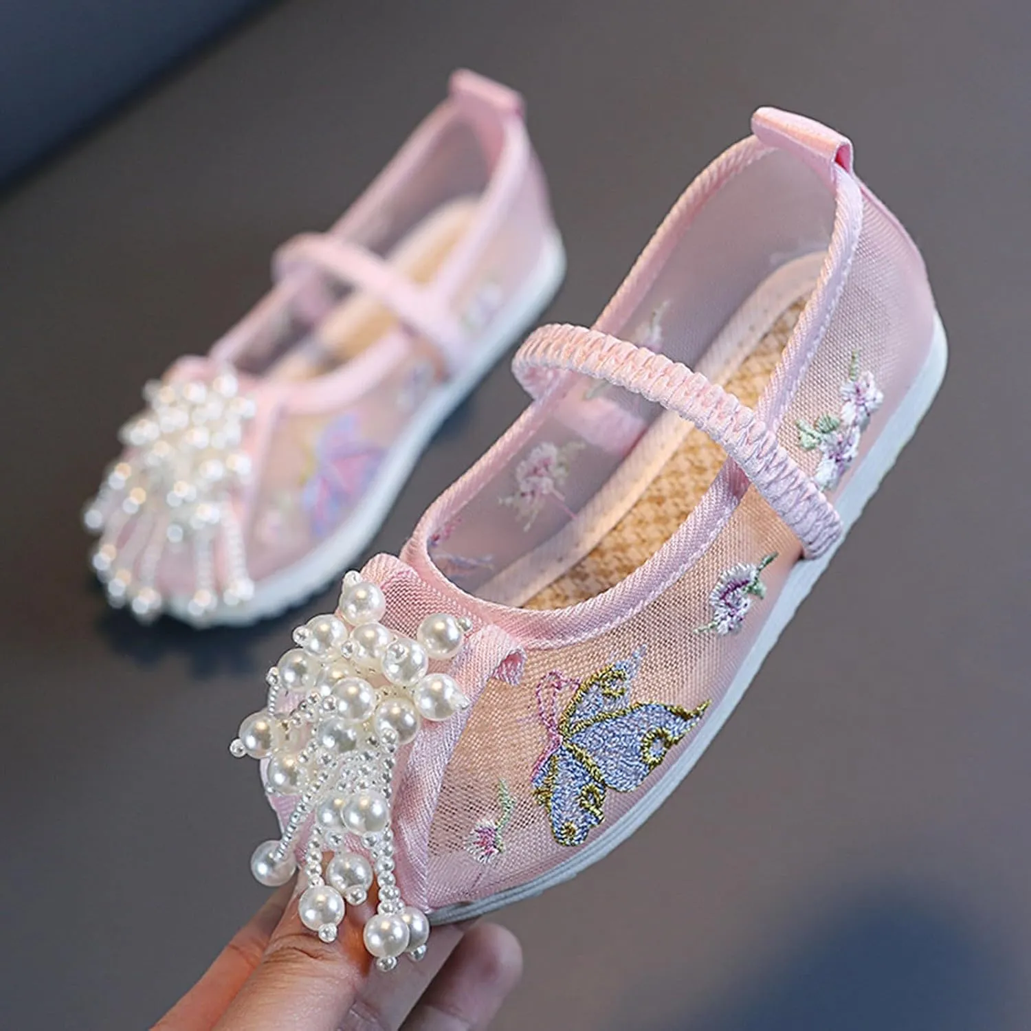 Girls Floral Embroidered Canvas Shoes Casual Round Toe Mary Jane Ballet Yoga Flats Slip On Shoes for Toddler