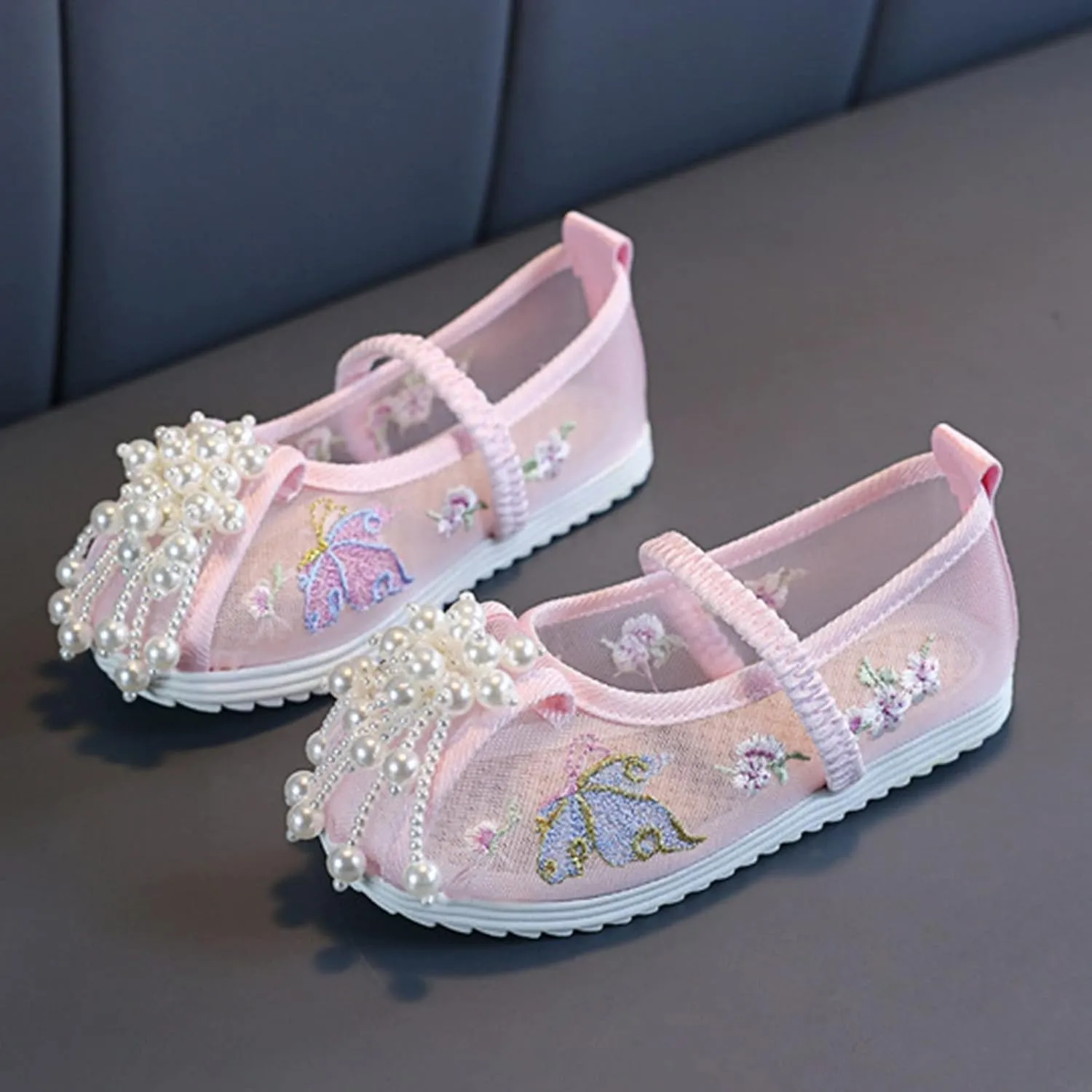 Girls Floral Embroidered Canvas Shoes Casual Round Toe Mary Jane Ballet Yoga Flats Slip On Shoes for Toddler