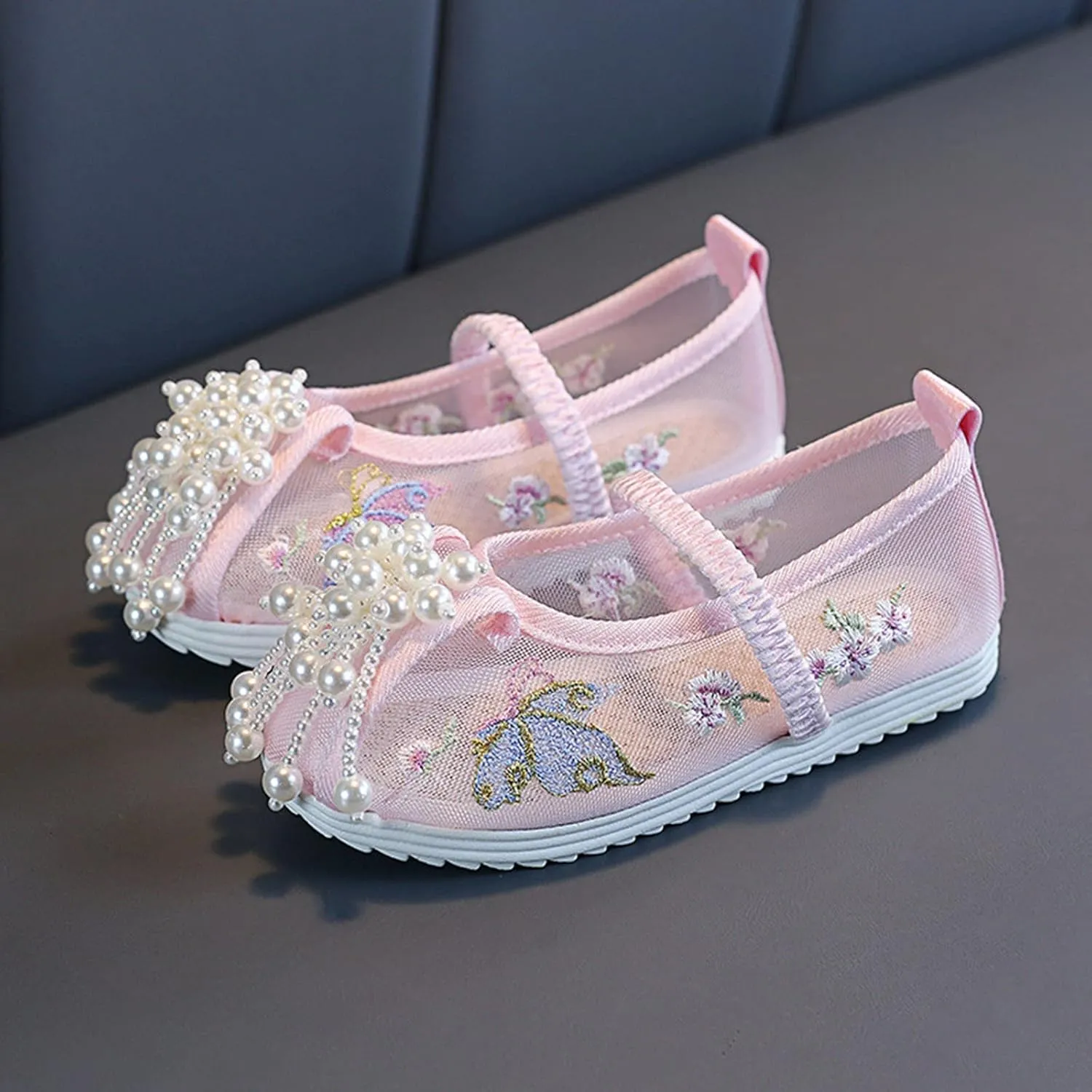 Girls Floral Embroidered Canvas Shoes Casual Round Toe Mary Jane Ballet Yoga Flats Slip On Shoes for Toddler