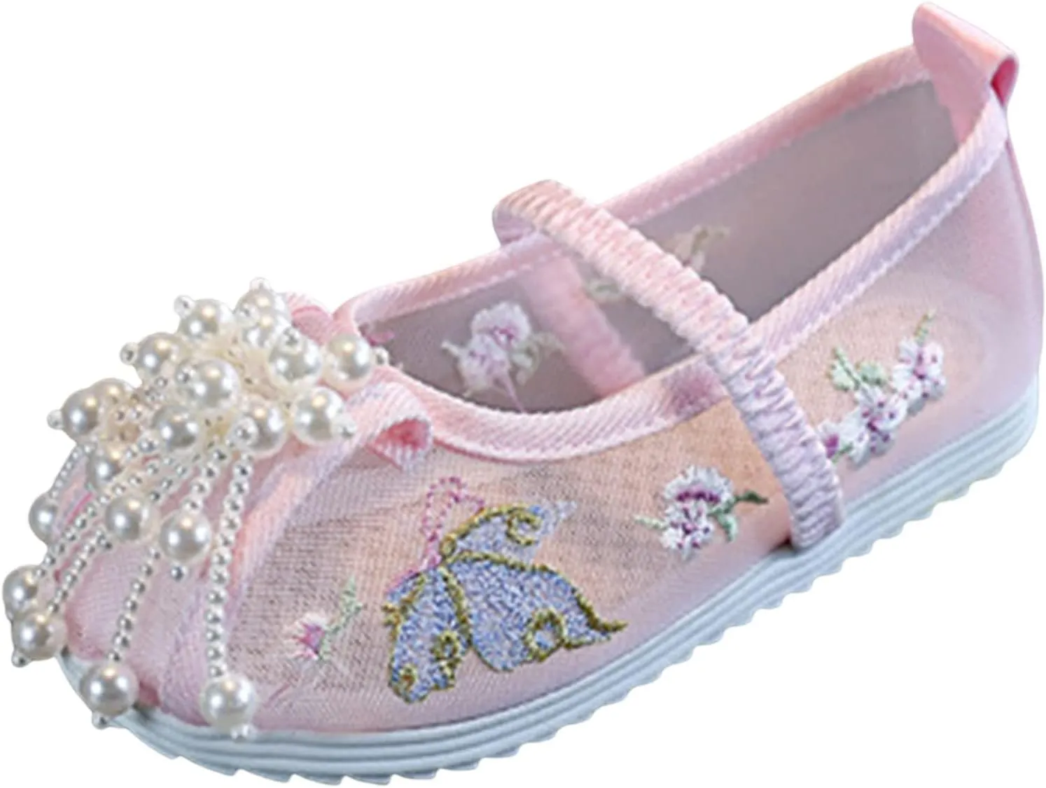 Girls Floral Embroidered Canvas Shoes Casual Round Toe Mary Jane Ballet Yoga Flats Slip On Shoes for Toddler