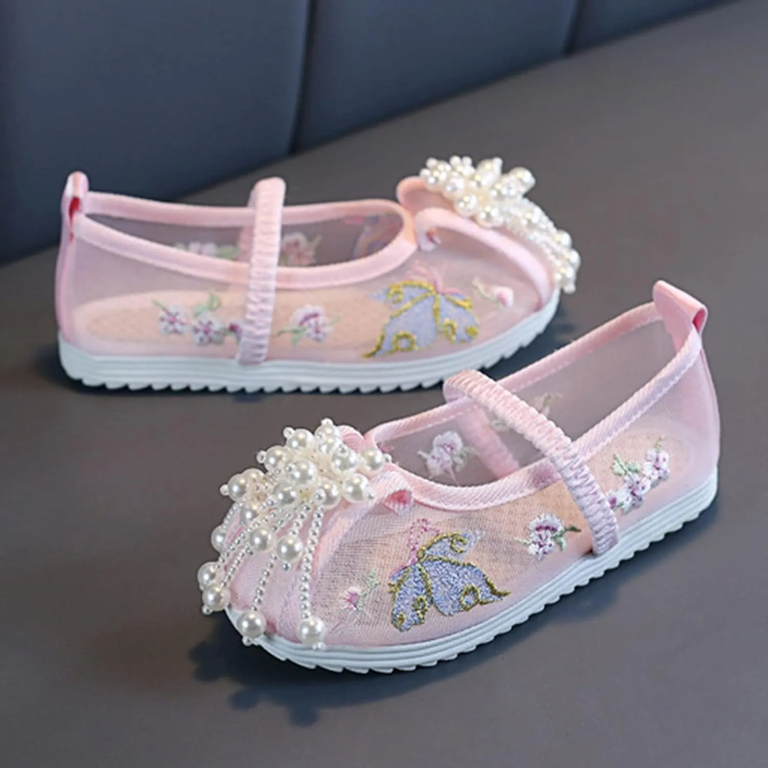 Girls Floral Embroidered Canvas Shoes Casual Round Toe Mary Jane Ballet Yoga Flats Slip On Shoes for Toddler