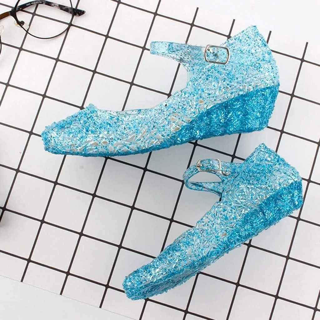 Girls Jelly Sandals Cosplay Dress Up Mary Jane Flats Heels Dance Party Birthday Single Shoes for Kids Toddler