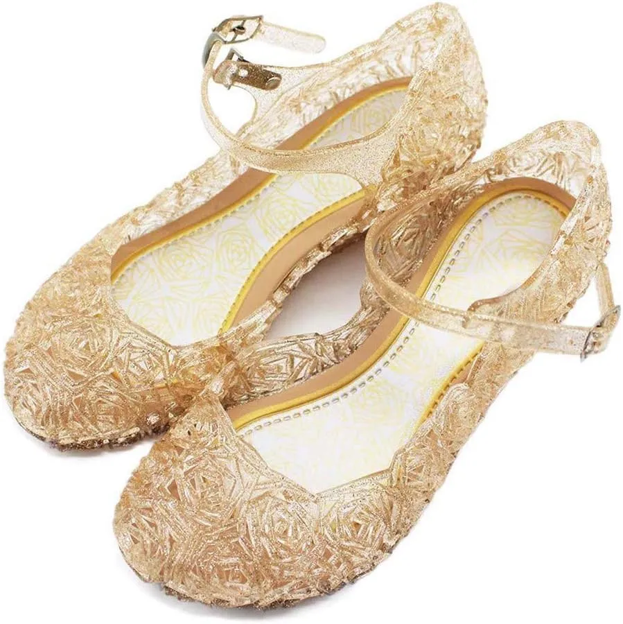 Girls Jelly Sandals Cosplay Dress Up Mary Jane Flats Heels Dance Party Birthday Single Shoes for Kids Toddler