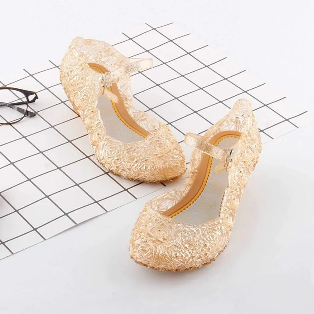 Girls Jelly Sandals Cosplay Dress Up Mary Jane Flats Heels Dance Party Birthday Single Shoes for Kids Toddler
