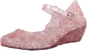 Girls Jelly Sandals Mary Jane Flats Heels Dance Party Birthday Cosplay Dress Up Single Shoes for Kids Toddler