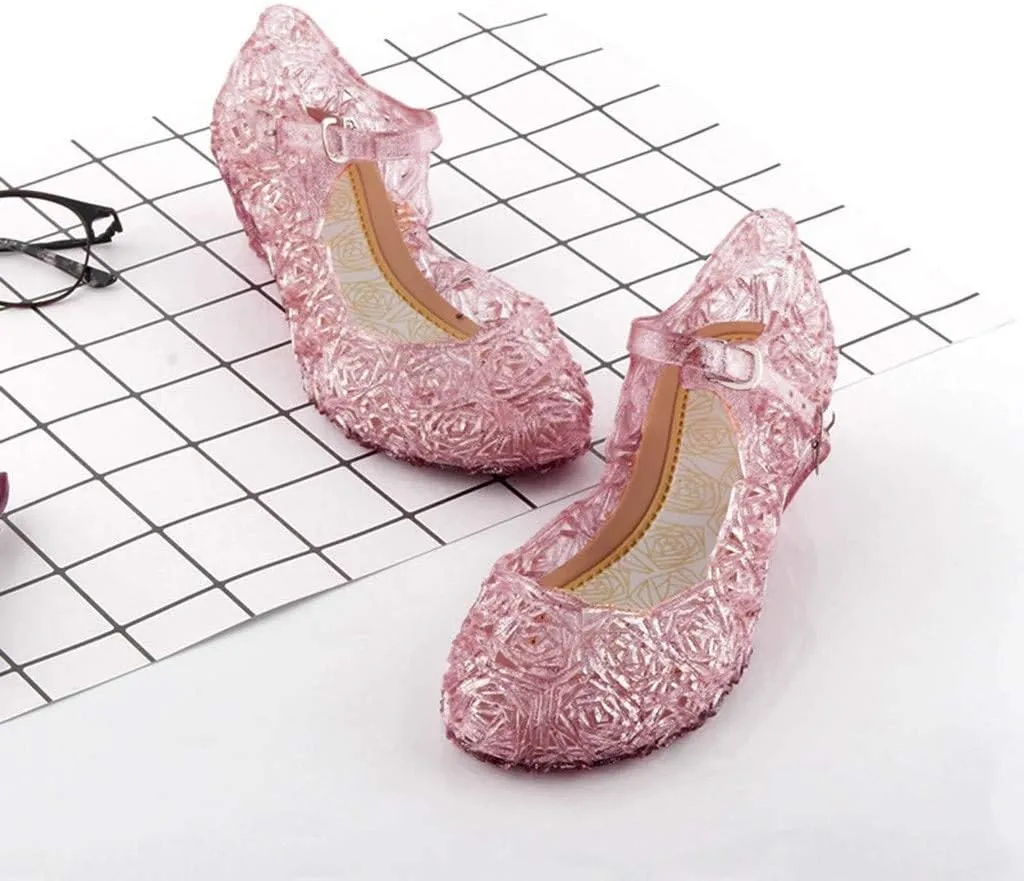 Girls Jelly Sandals Mary Jane Flats Heels Dance Party Birthday Cosplay Dress Up Single Shoes for Kids Toddler