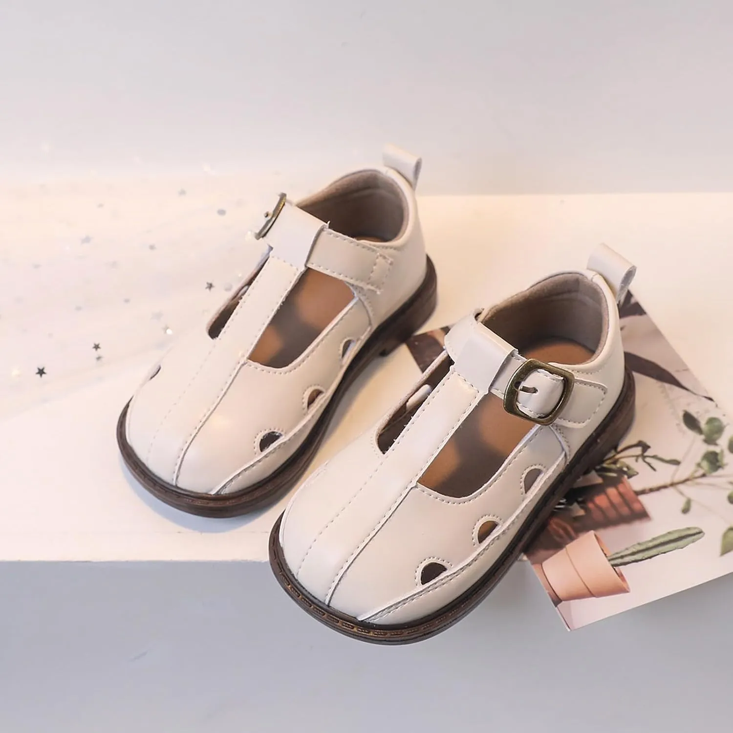 Girls Leather Closed Toe Hollow Sandals Mary Jane Ballet Flat𝘀 Dress Shoes Toddler School Par𝘁y Princess Shoes