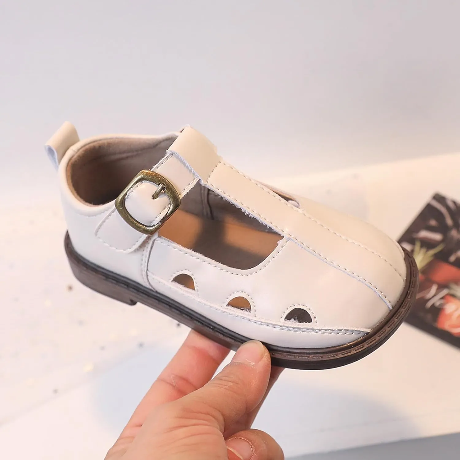 Girls Leather Closed Toe Hollow Sandals Mary Jane Ballet Flat𝘀 Dress Shoes Toddler School Par𝘁y Princess Shoes