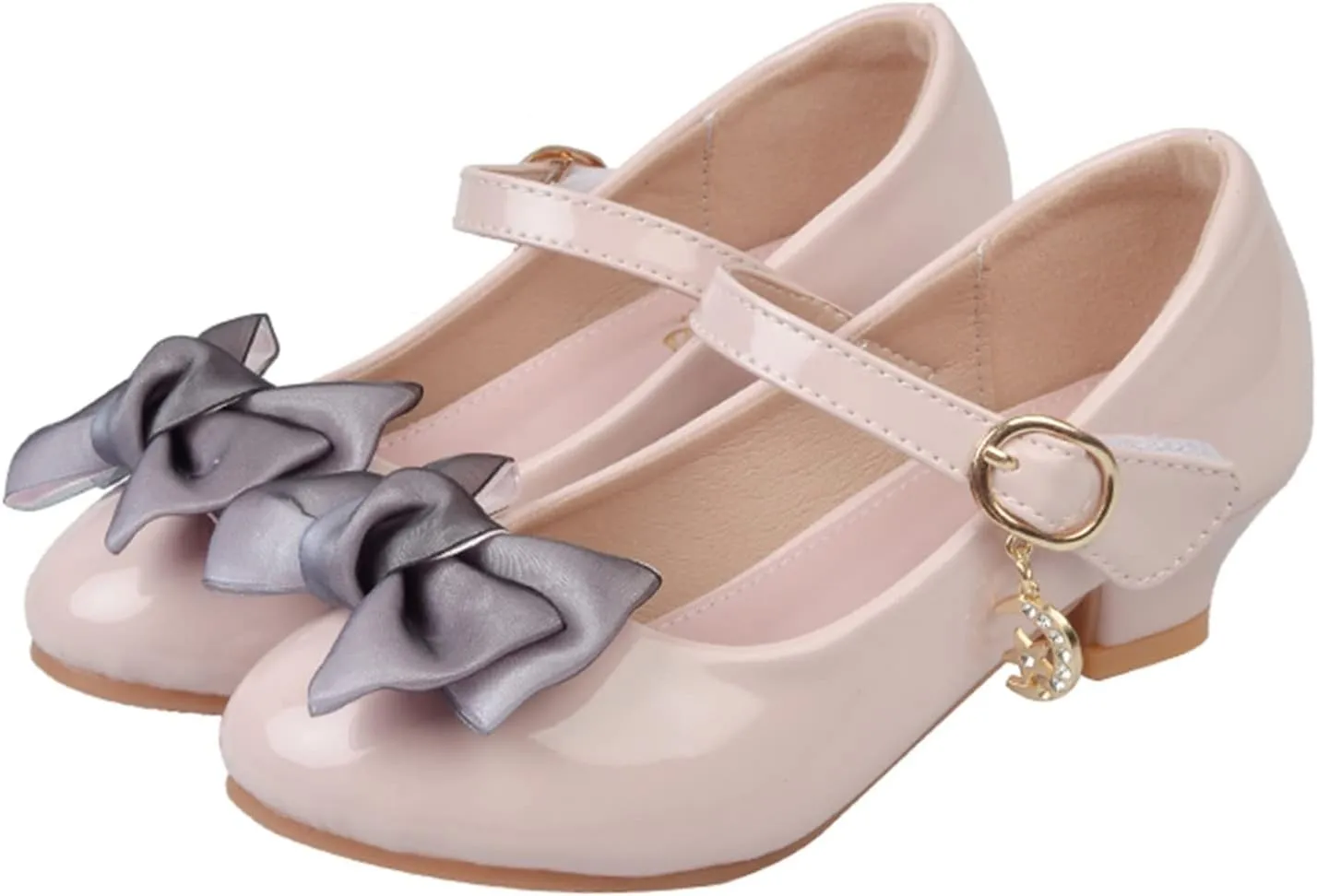 Girls Mary Jane Dress Shoes Pumps Low Heels Flower Bowknot Par𝘁y Wedding Princess 𝐂ommunion Ankle Strap Shoes