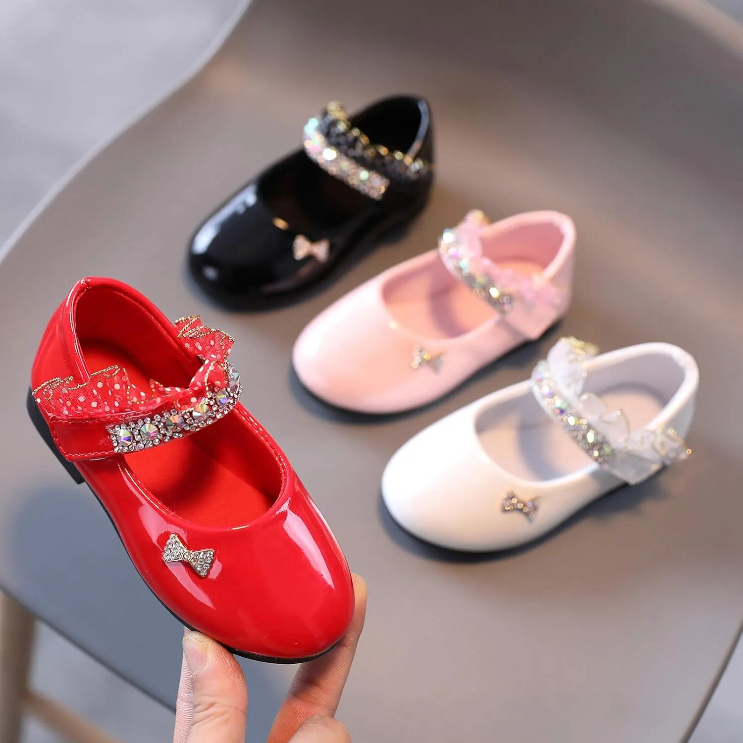 Girls Mary Jane Flats Toddler Girls Glitter Dress Wedding Ballet Shoes Patent Leather Shoes for Kids