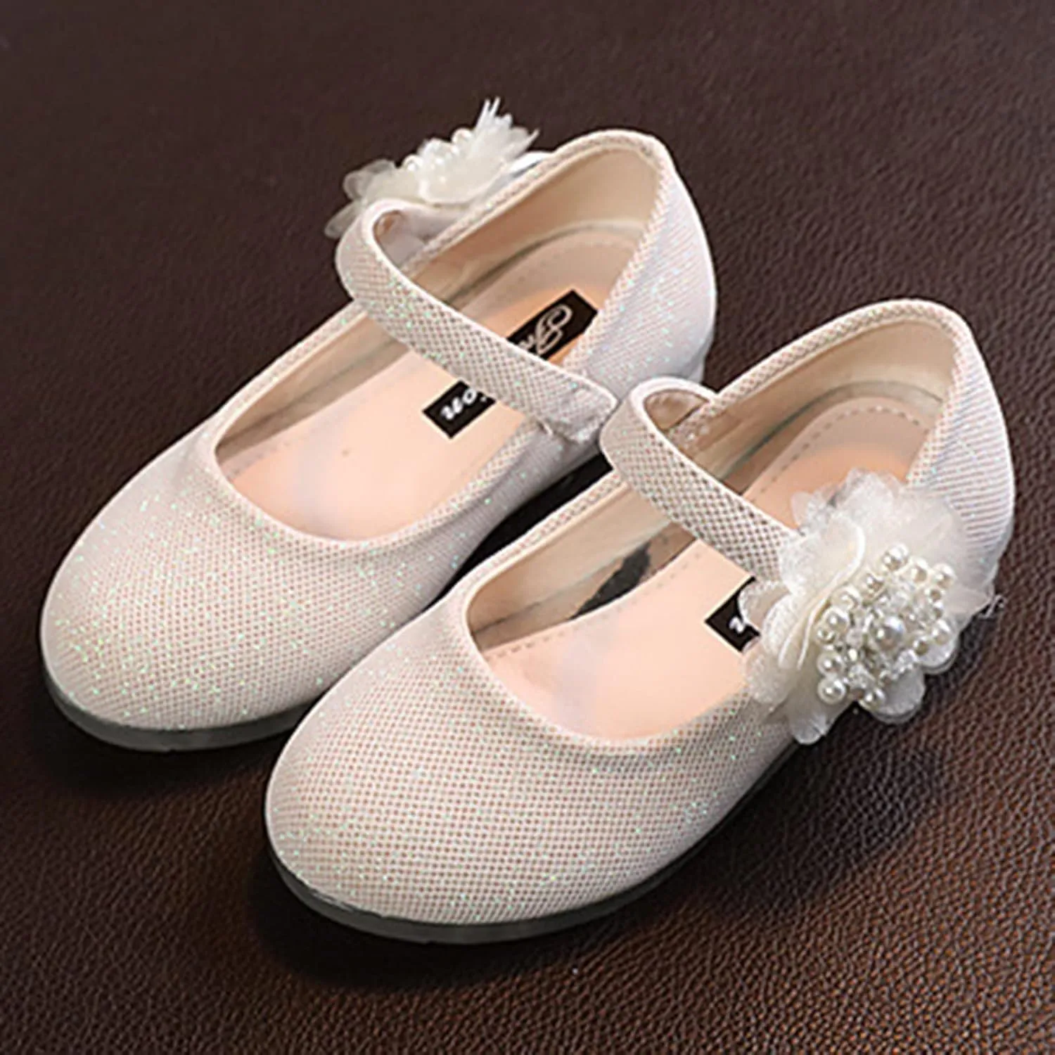 Girls Mary Jane Flats with Flower Low Heels Flower Girl Dress Shoes Pump Toddler Girls School Party Wedding Shoes