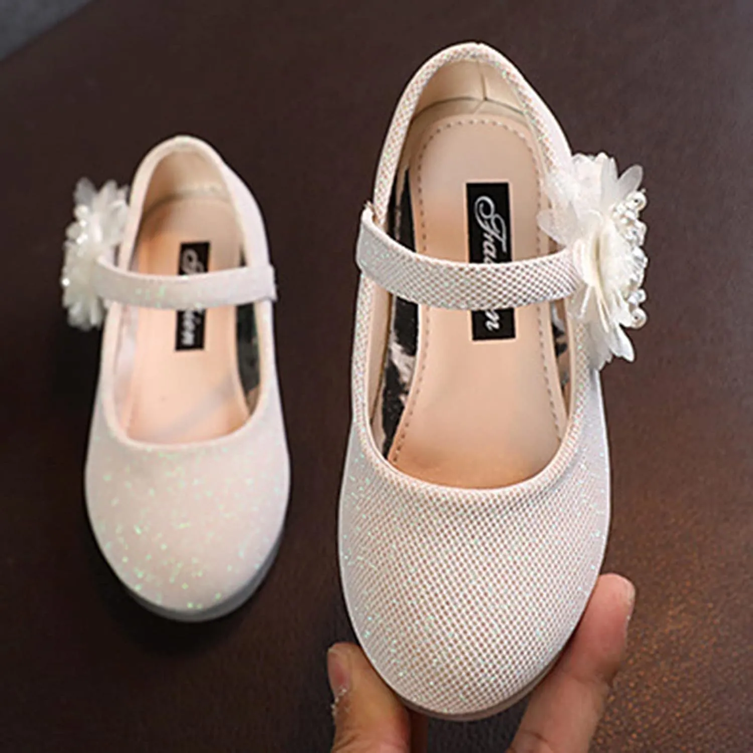 Girls Mary Jane Flats with Flower Low Heels Flower Girl Dress Shoes Pump Toddler Girls School Party Wedding Shoes