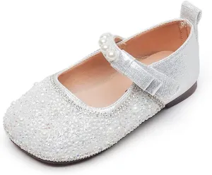 Girls Mary Jane Rhinestone Toddler Dress Shoes Slip On Ballet Flats for Party Wedding Performance School Uniform