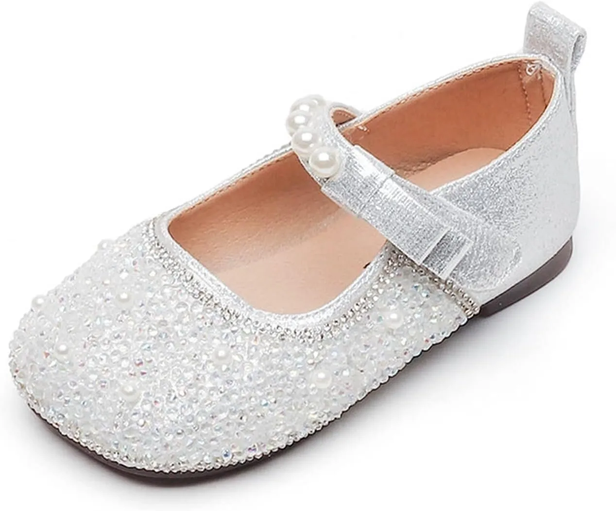 Girls Mary Jane Rhinestone Toddler Dress Shoes Slip On Ballet Flats for Party Wedding Performance School Uniform