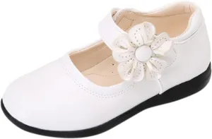 Girls Mary Jane School niform Shoes Non-Slip Hook and Loop Princess Flower Flat for Birthday Wedding Pary