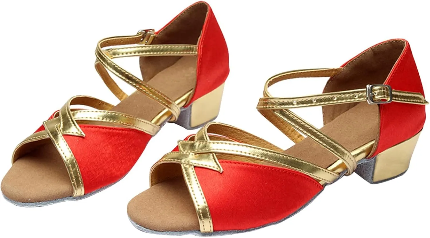 Girls Soft-Soled Glittering Latin Ballroom Dance Sandals Big Kids Low Heels Sequins Tango Practice Shoes