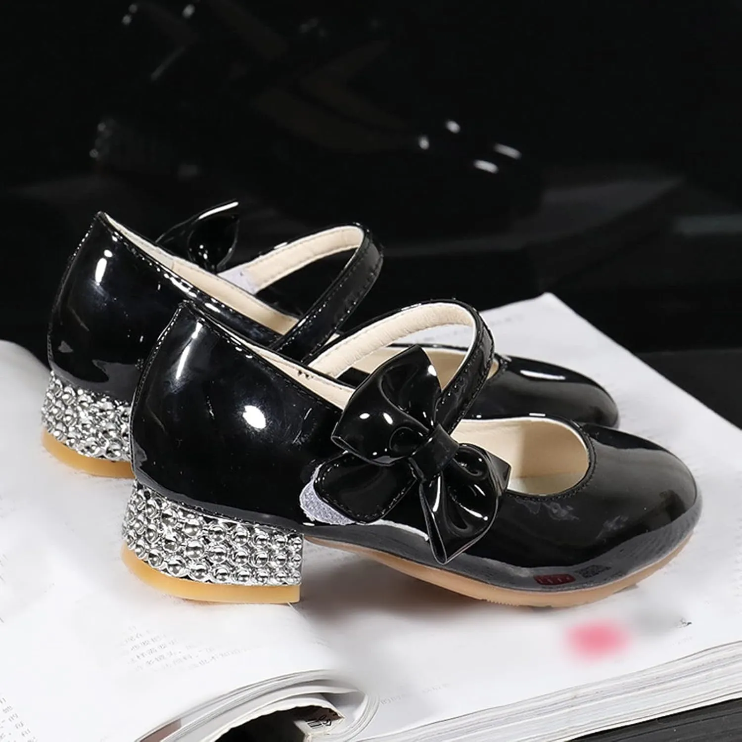 Girls Toddler Princess Shoes Dress Mary Jane Glitter Low Heels Wedding with Bow Buckle Dance Shoes for Kids Baby