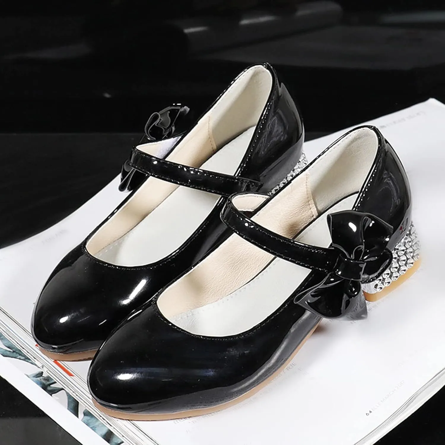 Girls Toddler Princess Shoes Dress Mary Jane Glitter Low Heels Wedding with Bow Buckle Dance Shoes for Kids Baby