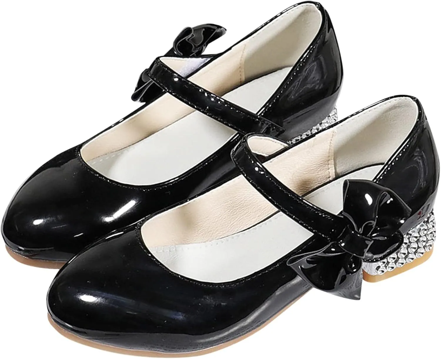 Girls Toddler Princess Shoes Dress Mary Jane Glitter Low Heels Wedding with Bow Buckle Dance Shoes for Kids Baby