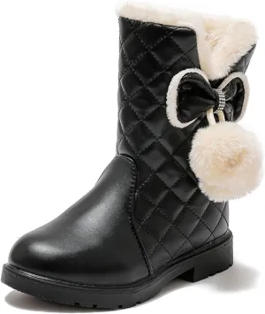 Girls Winter Warm Shoes Mid Calf Snow Boots Faux Fur Lined Warm Booties Non Slip Walking Shoes Little Kids/Big Kids